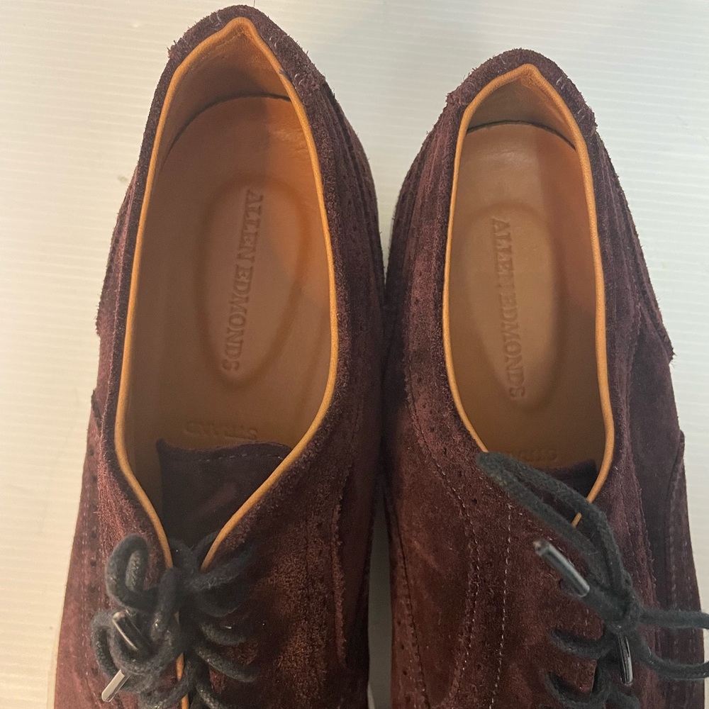 Allen Edmonds Strand Cap Toe Oxford Sneaker Maroon Red Suede Size 10 B Narrow - Picture 5 of 13